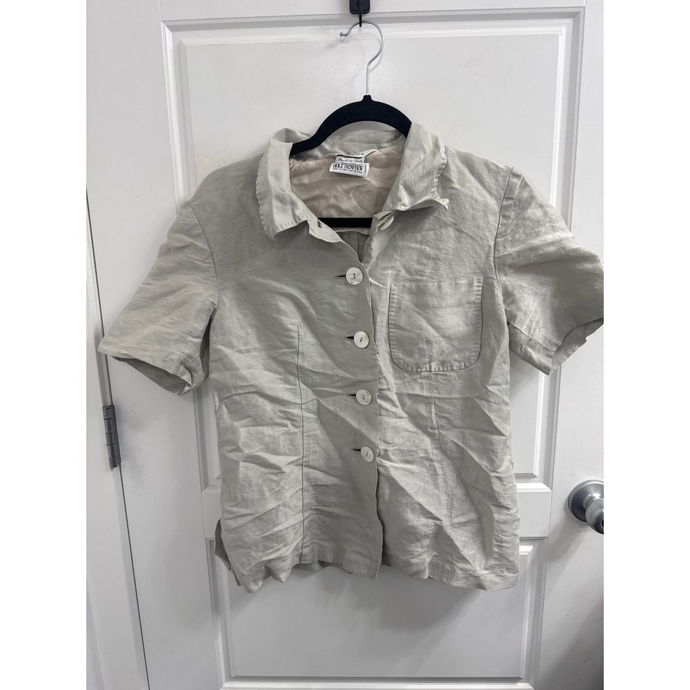 MaxMara Linen Silk Short Sleeve Button Up Shirt Beige Italy Holt Renfrew 8